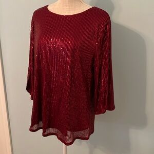 Grace Karin Deep Red Sequin Top.  Size Large.